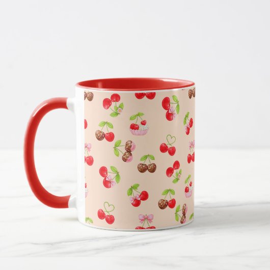Cute Cherry Dessert Pattern Sweet Aesthetic Design マグカップ (左)