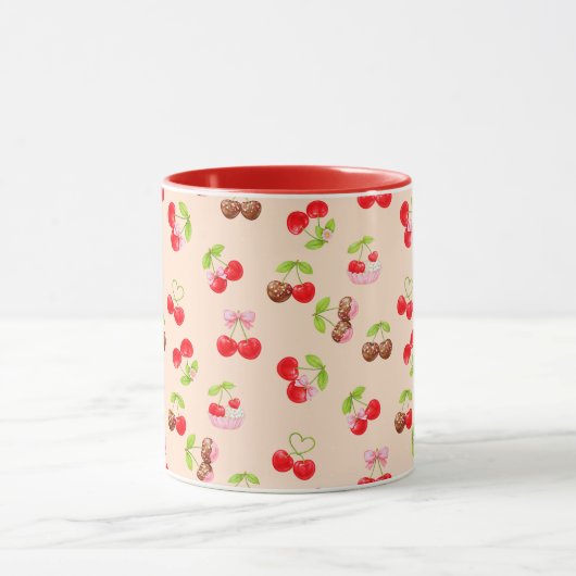 Cute Cherry Dessert Pattern Sweet Aesthetic Design マグカップ (中央)