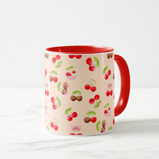 Cute Cherry Dessert Pattern Sweet Aesthetic Design マグカップ (正面右)
