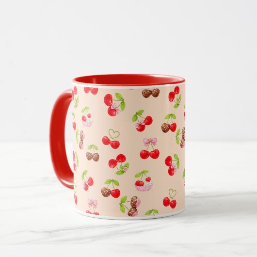 Cute Cherry Dessert Pattern Sweet Aesthetic Design マグカップ (正面左)