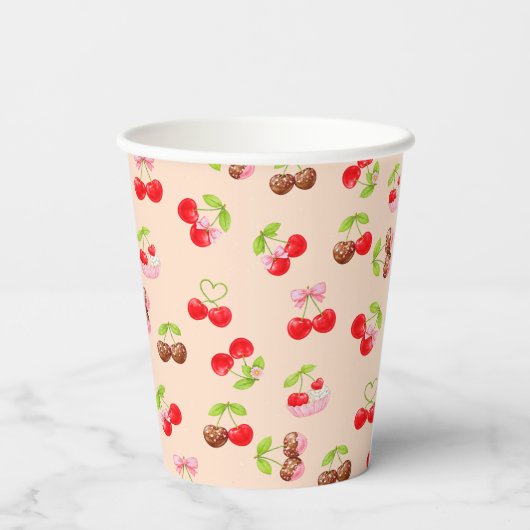 Cute Cherry Dessert Pattern Sweet Party Aesthetic 紙コップ (裏面)