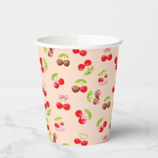 Cute Cherry Dessert Pattern Sweet Party Aesthetic 紙コップ (左)