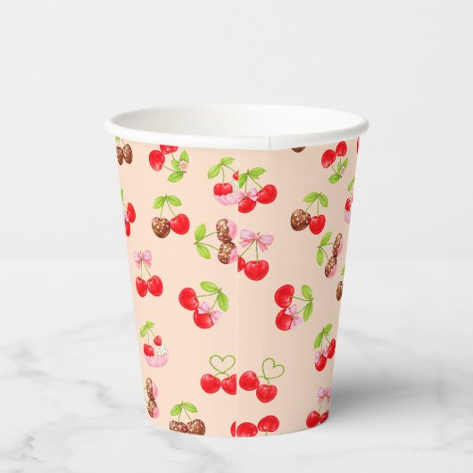 Cute Cherry Dessert Pattern Sweet Party Aesthetic 紙コップ (右)