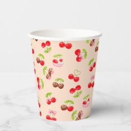 Cute Cherry Dessert Pattern Sweet Party Aesthetic 紙コップ