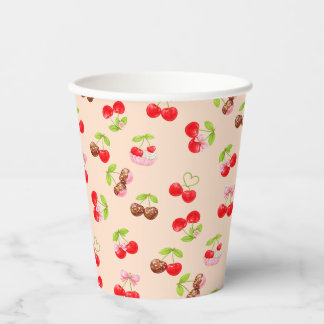 Cute Cherry Dessert Pattern Sweet Party Aesthetic 紙コップ