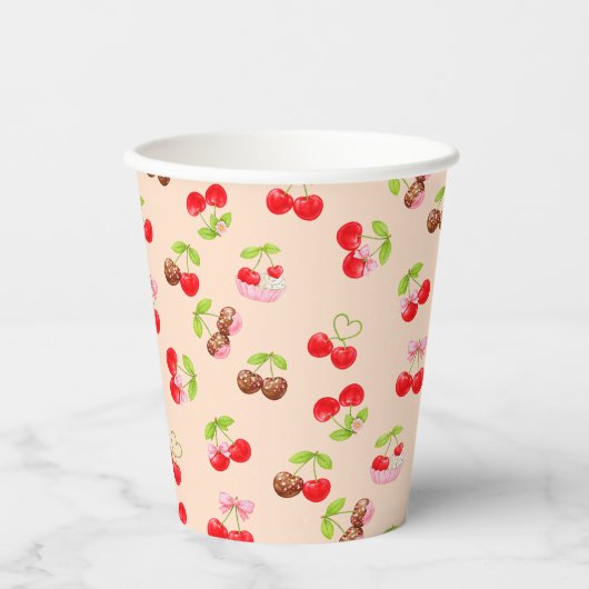 Cute Cherry Dessert Pattern Sweet Party Aesthetic 紙コップ (正面)