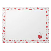 Cute Cherry Hearts Boho Scandinavian Valentine  ノートパッド (正面)