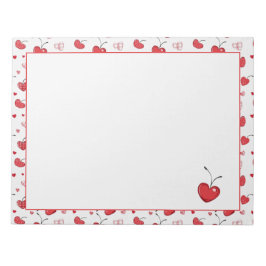Cute Cherry Hearts Boho Scandinavian Valentine  ノートパッド