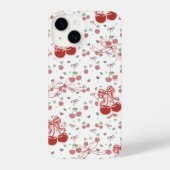 Cute Cherry iPhone 14 Case with Hearts & Bows iPhoneケース (裏面)