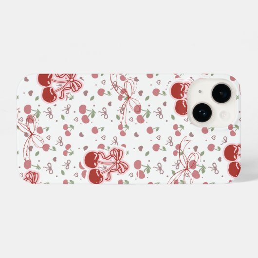 Cute Cherry iPhone 14 Case with Hearts & Bows iPhoneケース (裏面横)