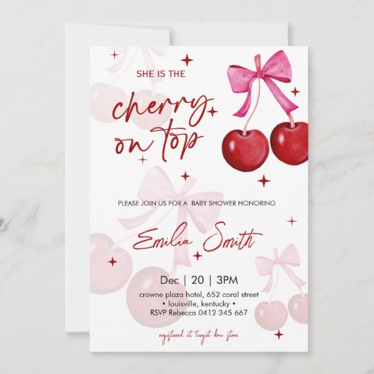 Cute Cherry on Top Baby shower Party Invitation 招待状 (正面)