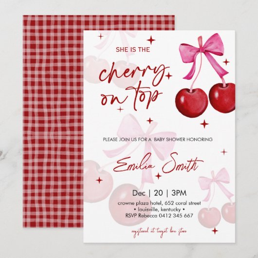 Cute Cherry on Top Baby shower Party Invitation 招待状 (正面/裏面)