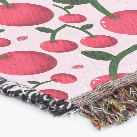 Cute Cherry Pattern Aesthetic | Red Cherry Seamles スローブランケット (コーナー)