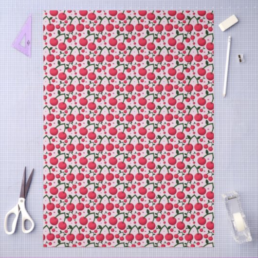 Cute Cherry Pattern Aesthetic | Red Cherry Seamles 薄葉紙 (クラフト)