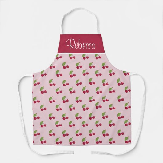 Cute Cherry Pattern Burgundy and Pink Personalised エプロン (正面)
