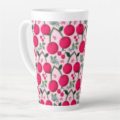 Cute Cherry  Pattern, Glossy Kawaii Fruit カフェラテマグ (左アングル)