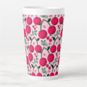 Cute Cherry  Pattern, Glossy Kawaii Fruit カフェラテマグ (正面)