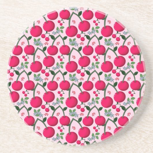 Cute Cherry  Pattern, Glossy Kawaii Fruit コースター (正面)