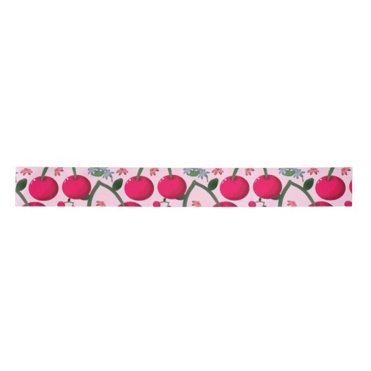 Cute Cherry  Pattern, Glossy Kawaii Fruit サテンリボン (正面)