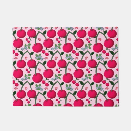 Cute Cherry  Pattern, Glossy Kawaii Fruit ドアマット (正面)