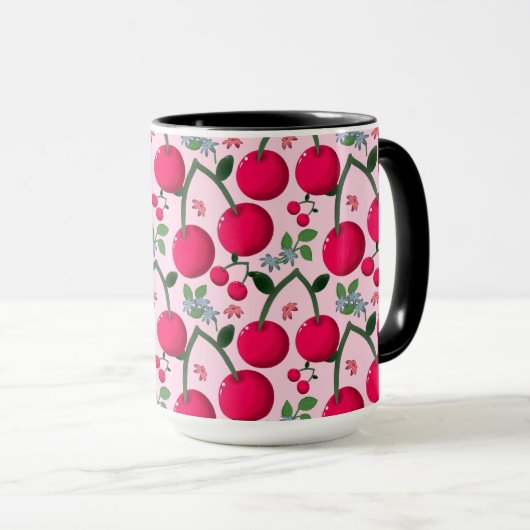 Cute Cherry  Pattern, Glossy Kawaii Fruit マグカップ (正面右)