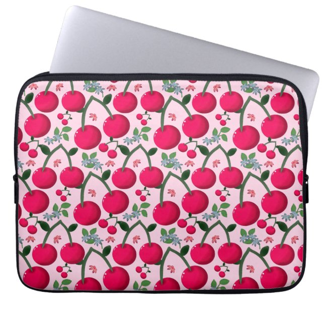 Cute Cherry  Pattern, Glossy Kawaii Fruit ラップトップスリーブ (正面)