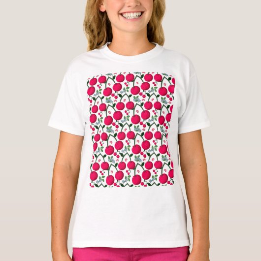 Cute Cherry  Pattern, Glossy Kawaii Fruit Tシャツ (正面)