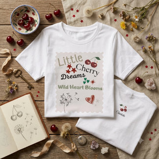 Cute Cherry Pattern Mint Green Cottagecore トライブレンドTシャツ