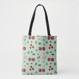 Cute Cherry Pattern Mint Green Cottagecore トートバッグ