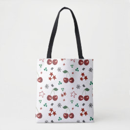 Cute Cherry Pattern Mint Green Cottagecore トートバッグ