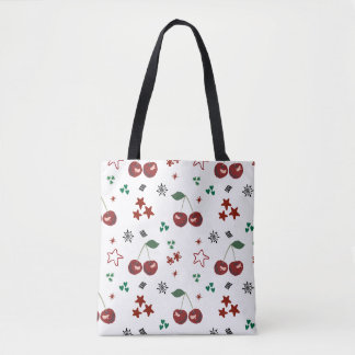 Cute Cherry Pattern Mint Green Cottagecore トートバッグ