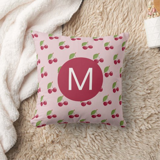 Cute Cherry Pattern Personalised Monogram クッション (ブランケット)