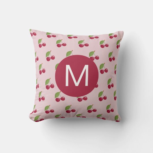 Cute Cherry Pattern Personalised Monogram クッション (正面)
