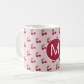 Cute Cherry Pattern Personalised Monogram コーヒーマグカップ (正面左)