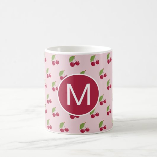 Cute Cherry Pattern Personalised Monogram コーヒーマグカップ (中央)