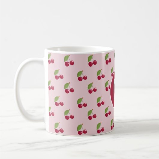 Cute Cherry Pattern Personalised Monogram コーヒーマグカップ (左)
