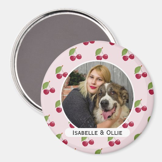 Cute Cherry Pattern Personalised Photo マグネット (正面/裏面)