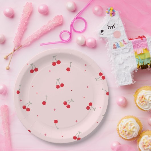 Cute Cherry Pattern | Pink Aesthetic Seamless  ペーパープレート (パーティー)
