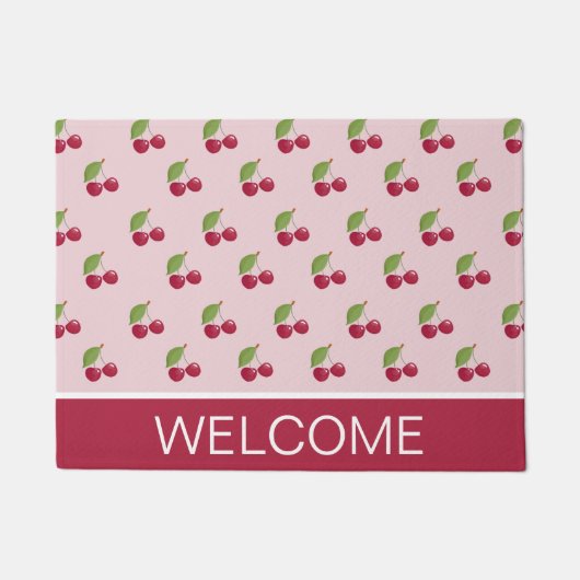 Cute Cherry Pattern Welcome ドアマット (正面)