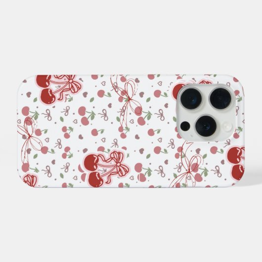 Cute Cherry Phone Case with Hearts & Bows iPhoneケース (裏面横)