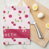 Cute Cherry Print Pattern Coquette Pink Custom キッチンタオル (四つ折り)