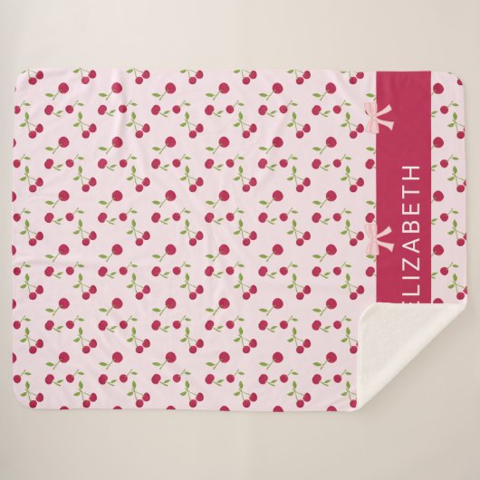 Cute Cherry Print Pattern Coquette Pink Custom シェルパブランケット (正面(横))