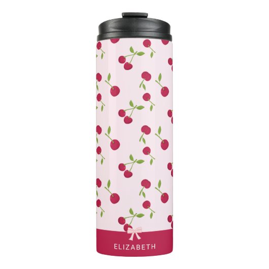 Cute Cherry Print Pattern Coquette Pink Custom タンブラー (正面)