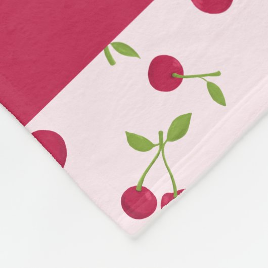 Cute Cherry Print Pattern Coquette Pink Custom フリースブランケット (角)