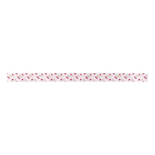 Cute Cherry Print Pattern Coquette Pink Fruit サテンリボン (正面)