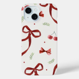 Cute Cherry & Red Ribbon Pattern Phone Case iPhone 15ケース