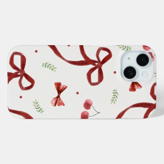 Cute Cherry & Red Ribbon Pattern Phone Case Case-Mate iPhoneケース (裏面 (横))