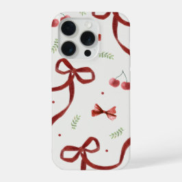 Cute Cherry & Red Ribbon Pattern Phone Case iPhone 15 Proケース