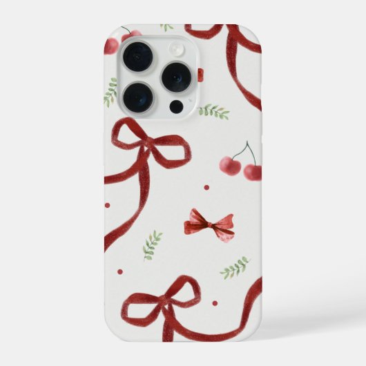 Cute Cherry & Red Ribbon Pattern Phone Case iPhoneケース (裏面)