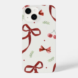 Cute Cherry & Red Ribbon Pattern Phone Case iPhone 14ケース